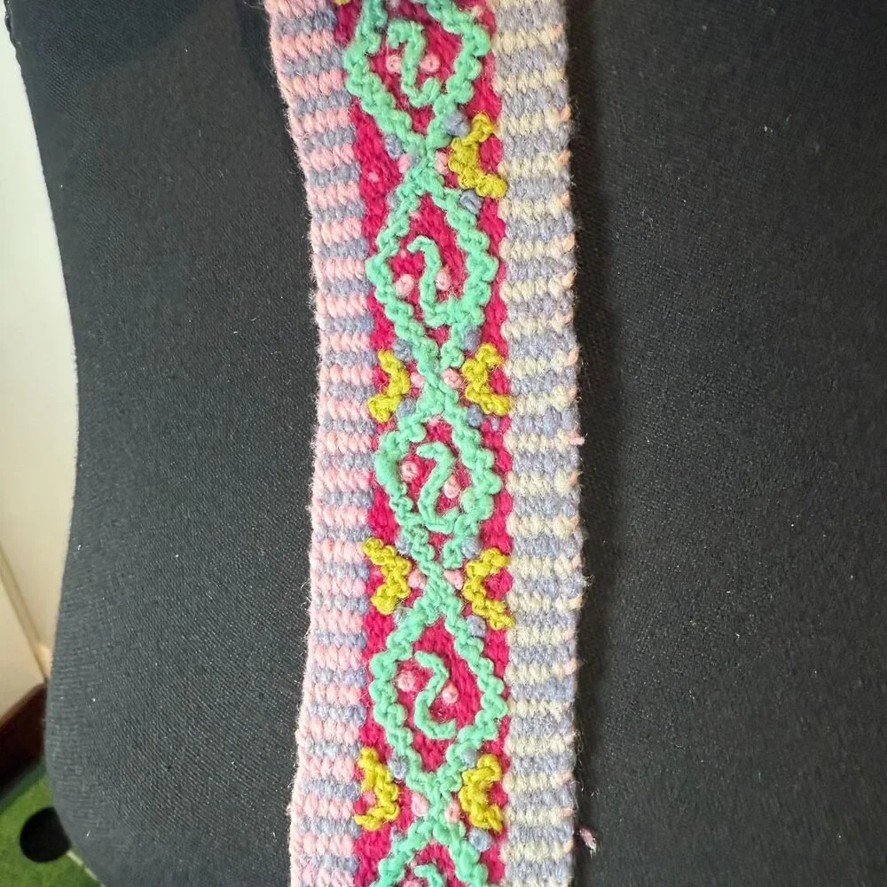 Jenny Krauss Woven Boho Colorful Belt Silver Colored Buckle Women's Size Medium